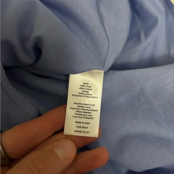 Talbots Linen Blend Embroidered Floral Blue Chambray Sleeveless Shift Dress 16P - Picture 9 of 9